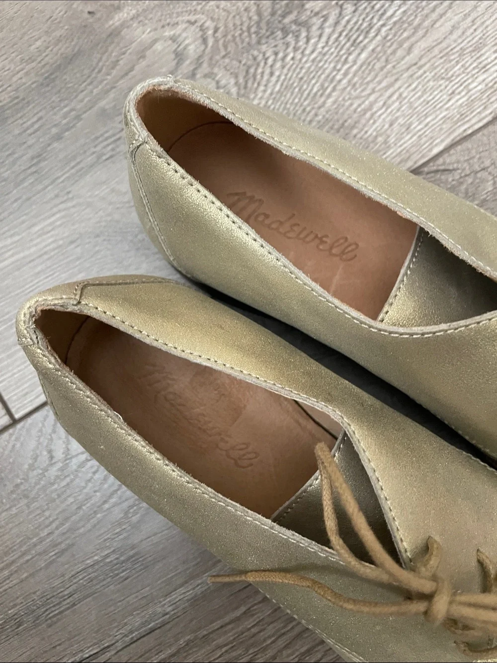 Madeline The Frances Metallic Gold Leather Oxfords Shoes Sz:7